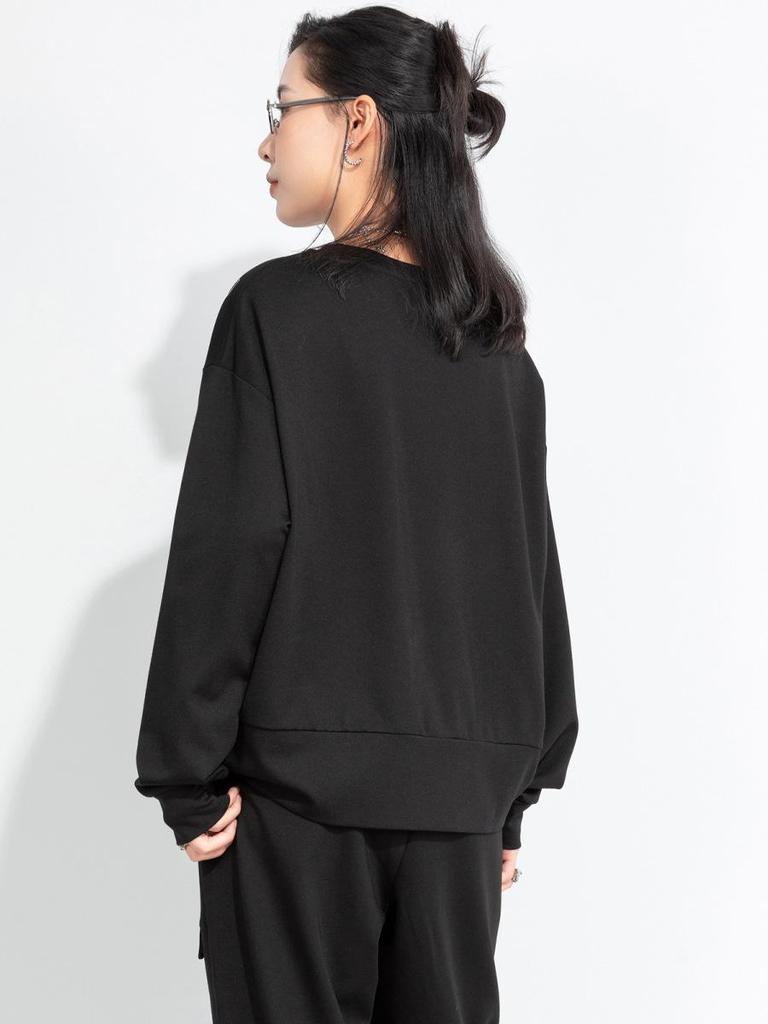 Damen Übergröße T-Shirt im Dark Style mit 3D-Dekoration: Herbst 2025 Koreanischer Lazy Wind Yamamoto-Stil