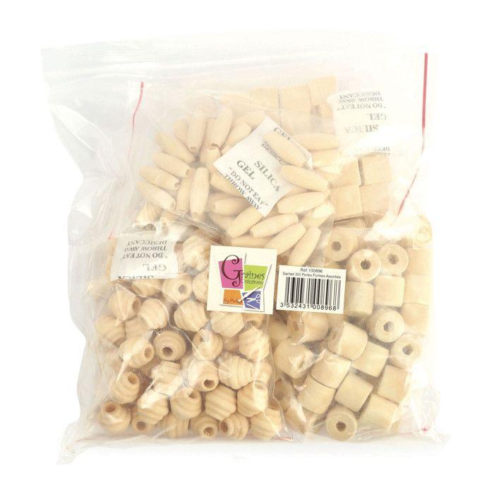Perles en bois naturel - GRAINE CRÉATIVE - Sachet de 300 - 6 formes différentes - Activité éducative
