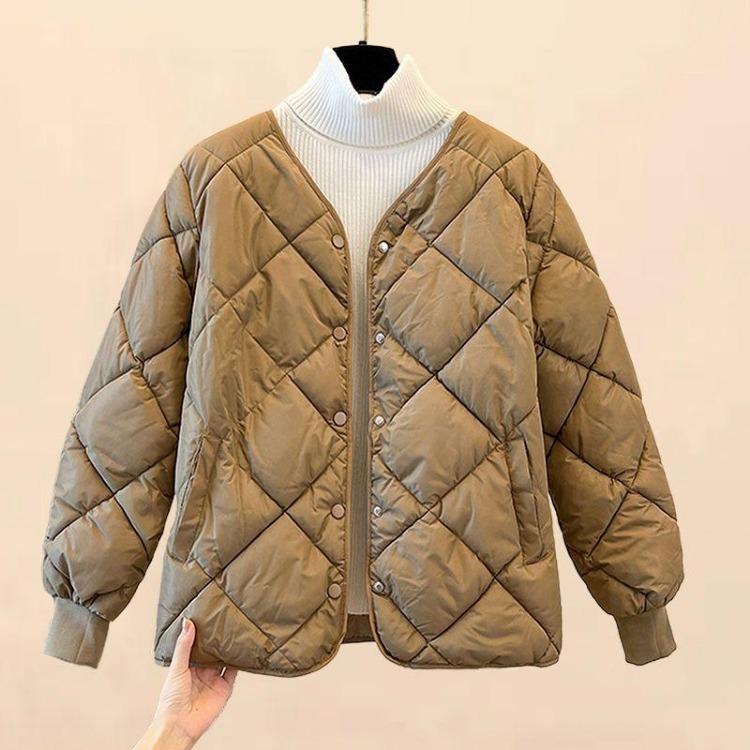 Women Fashion Coat Office Lady Tops Autumn Winter Solid V-Neck Thin Long Sleeve Single Breasted Parkas with Pockets