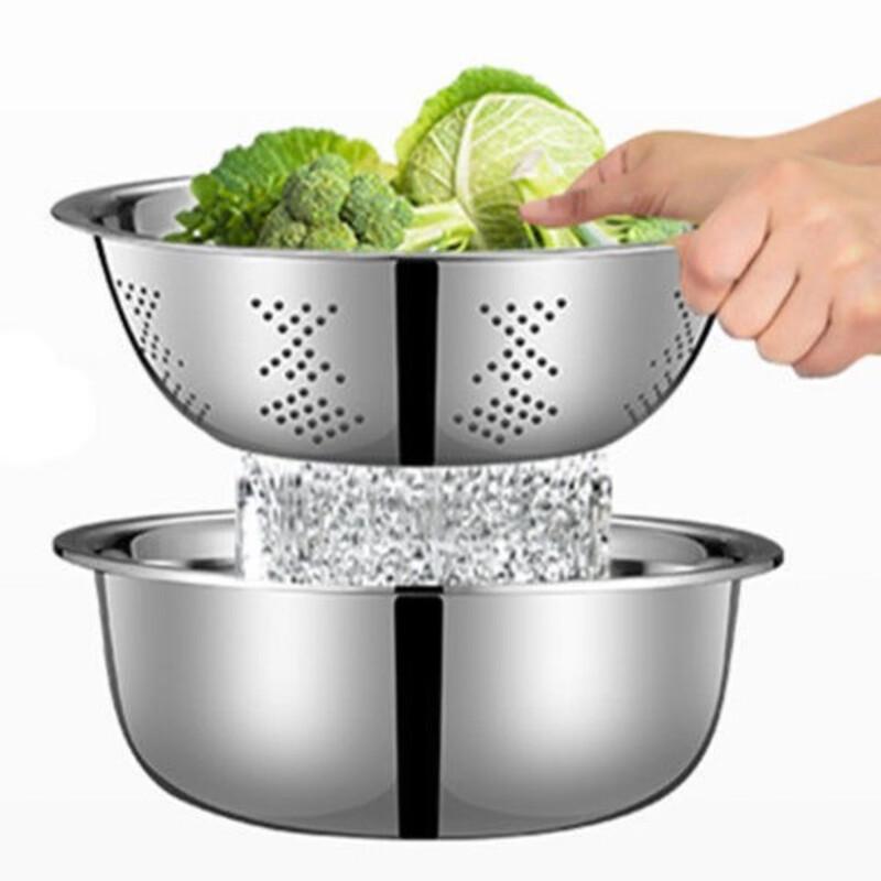 Zhi Shi 26cm 304 Stainless Steel Mixing & Drain Bowl Set