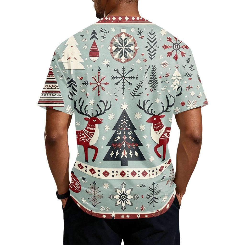 Men's Quick-Dry Round Neck Short Sleeve T-Shirt with Christmas Print for Holiday Party