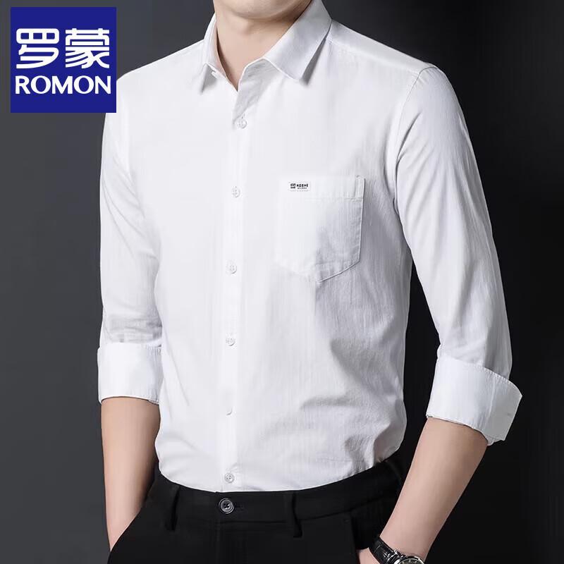 ROMON Men's Pure Cotton Long-Sleeve Casual Shirt