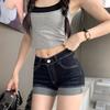 Women's High-Waisted Denim Shorts - Water-Washed, Rolled Hem, Slimming A-Line Fit, Stretchy and Hip-Hugging. Perfect for Summer 2026 Hot Girl Style.