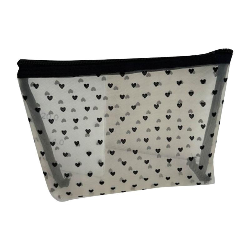 

Large Capacity Sheer Organizer Bag Makeup Toiletry Travel Organizer Durable Flocking Net Design Storage Pouches білий