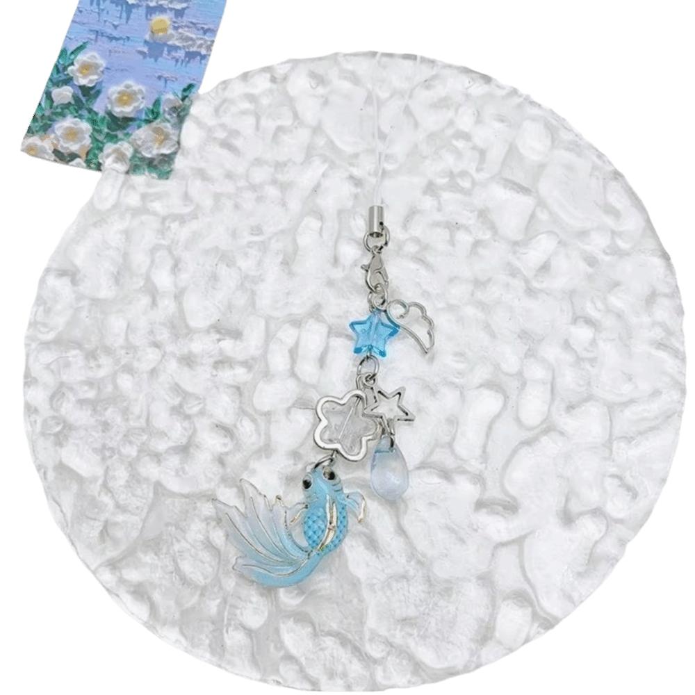 Plastic Mobile Phone Chain Crystal Beads Beaded Keyring Aesthetic Keychain Charms  School синий
