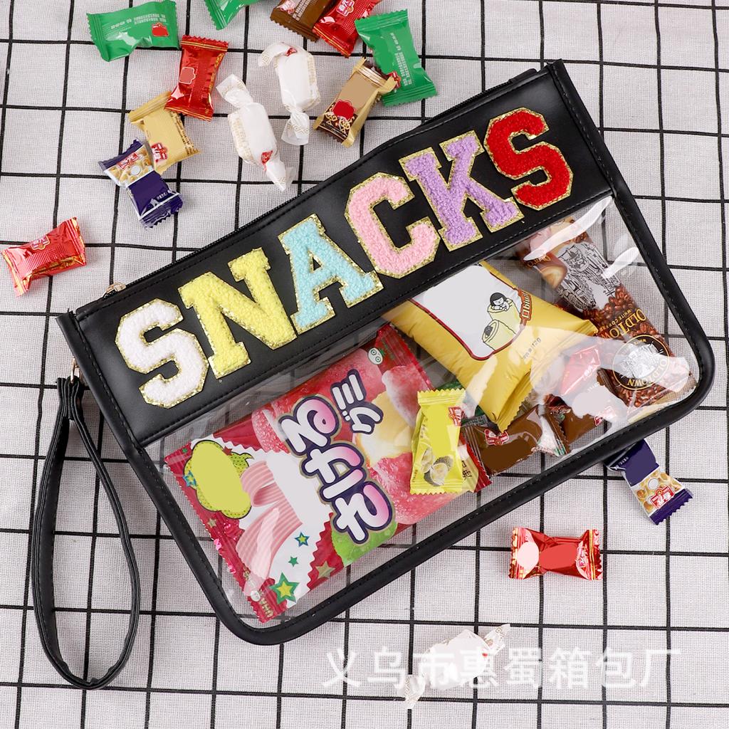 Transparent Letter Makeup Bag Large Capacity Storage Bag PVC Waterproof Cosmetic Bag Embroidery Splicing Household Storage