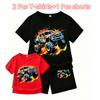 Cartoon Car Print Outdoor Street Kids T-shirt and Shorts Summer Home Casual Outfit Boy and Girl's Sports Set