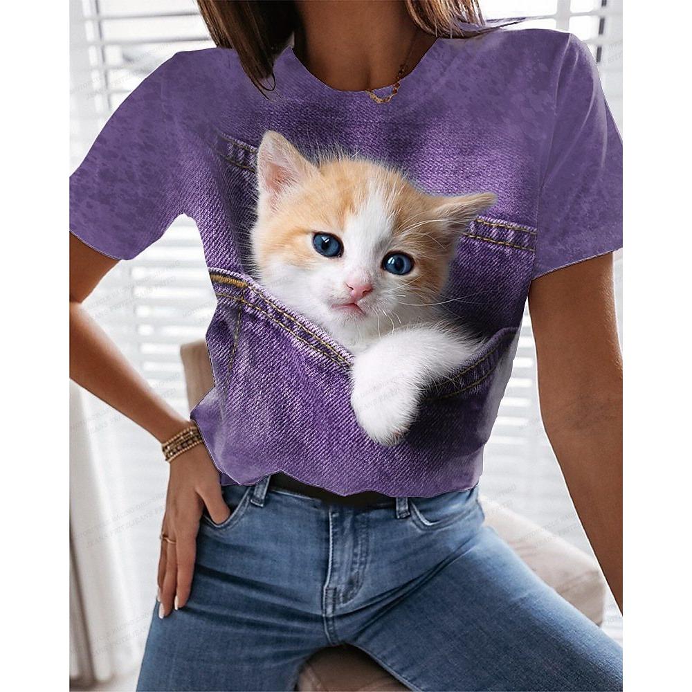 Cute Anime Cat 3d Print Women's T-shirts Funny Animal T Shirt Girls Streetwear Y2k Clothing Fashion Tops Woman