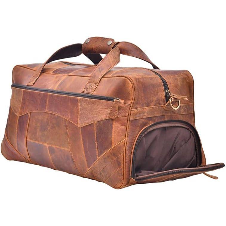 Skórzana Stylowa i Przestronna Torba Weekendowa Crazy dla Mężczyzn | Prawdziwa Skóra Bydlęca | Ręcznie Wykonana z Unikalnym Pikowaniem Projektanta