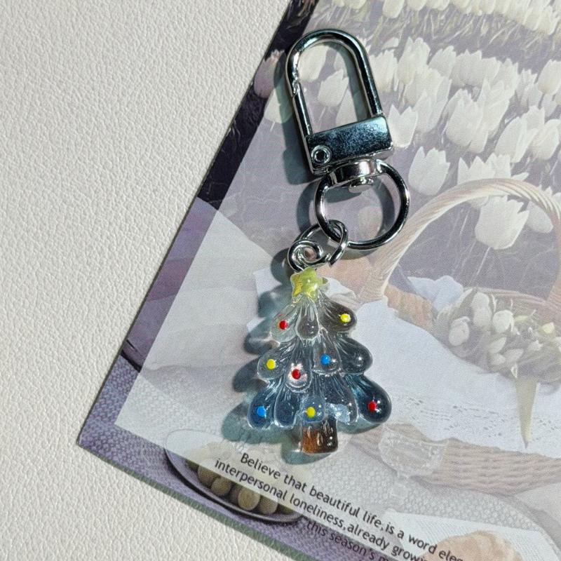 1/5/6Pcs Cute Transparent Christmas Tree Keychains Colorful Dotted Design For Bag Decor Holiday Gifts Daily Use