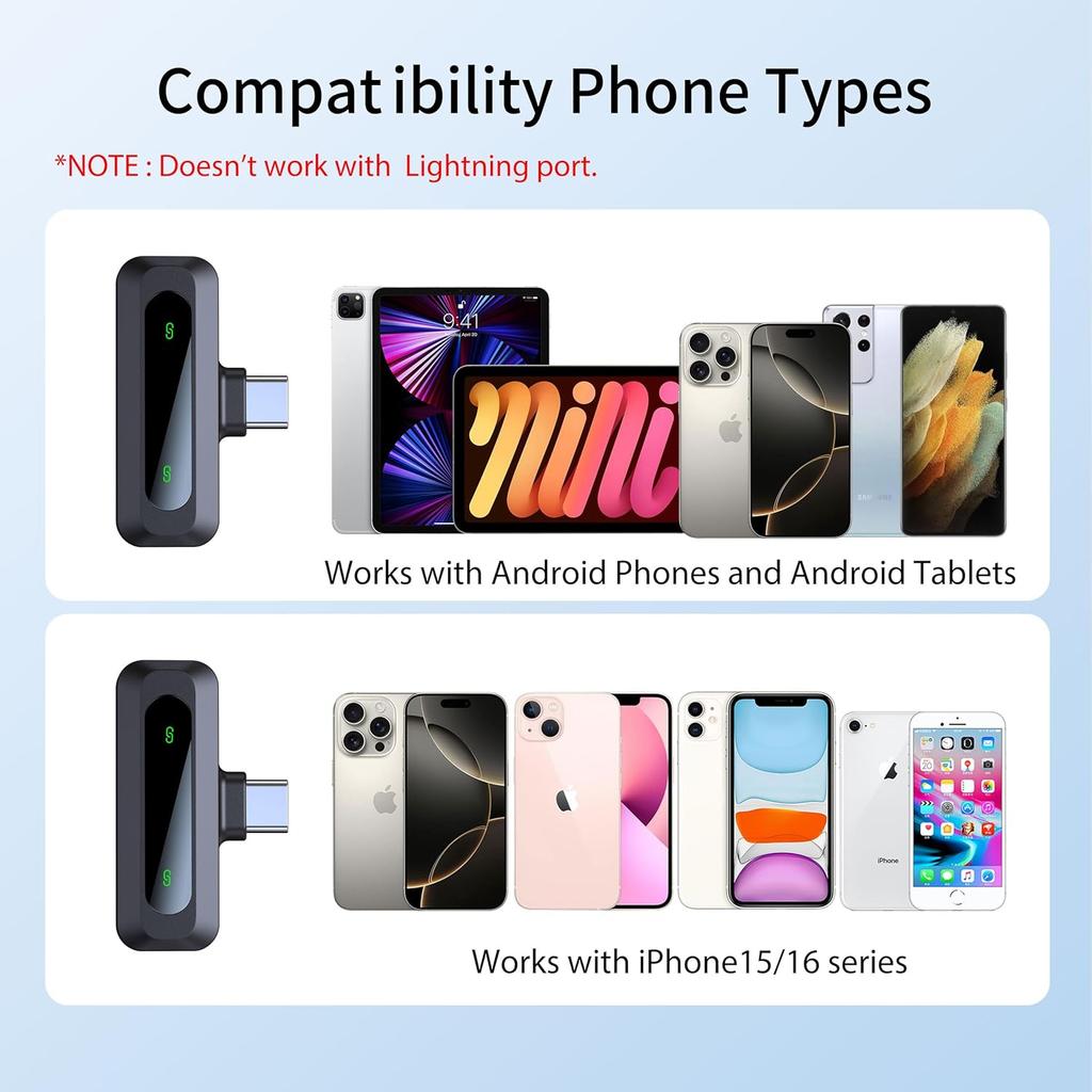 Microphone for iPhone 15-16, mini mic Wireless mic with Noise Reduction,mini Microphone LED Display -Wireless Microphones Ideal for Vlog, TikTok &