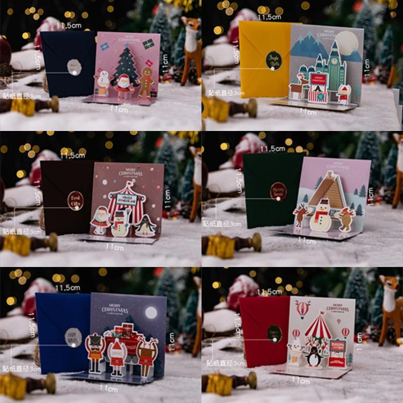 6/1PC 3D Christmas Pop-up Card Santa Snowman Xmas Greeting Cards New Year Decoration Party Invitations Gift Friends Postcard