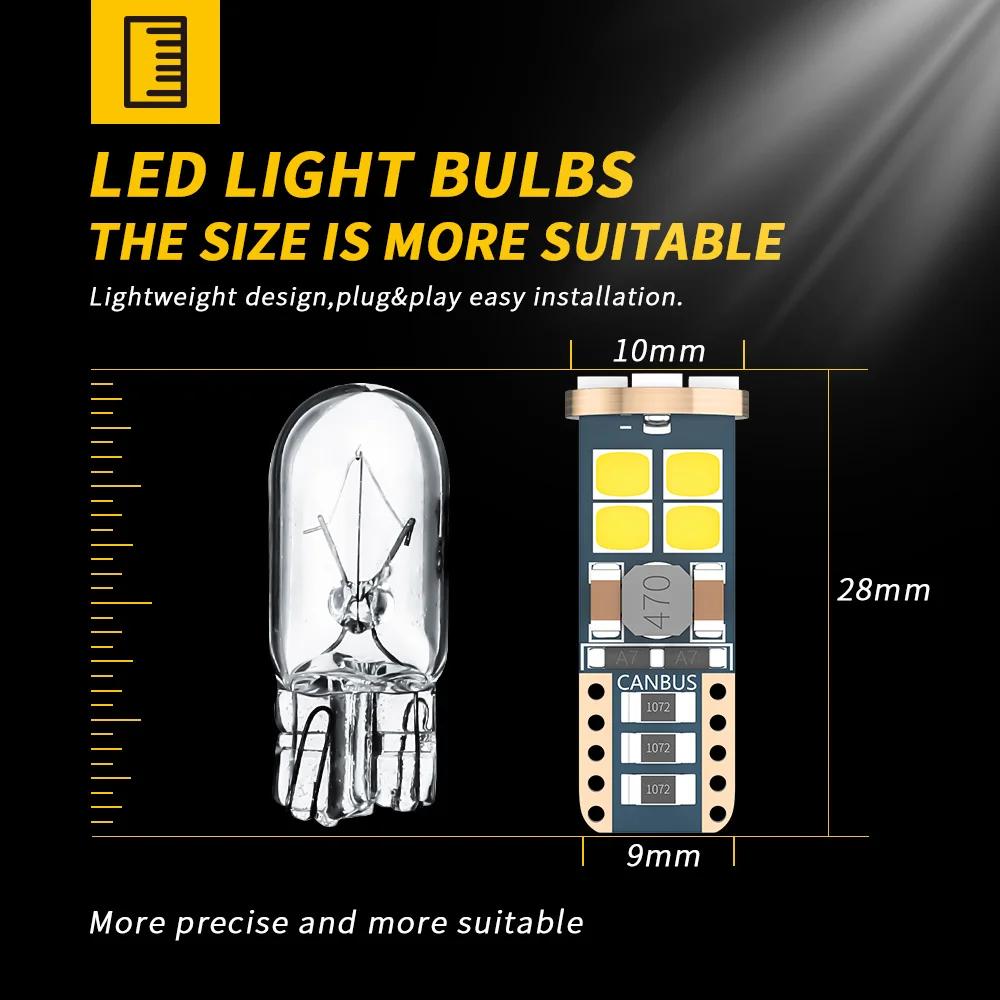10 PIÈCES Ampoules LED W5W T10 Canbus 12-SMD 12V/24V Blanc 6500K 194 168 Lumières de Plafonnier Intérieur de Voiture Lumière de Stationnement Lampe Auto 4W