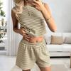 Women's Textured Striped Tank Top and Shorts Set Summer Knit Casual Two Piece Outfit Sleeveless Pullover Elastic Waistband Lounge Wear
