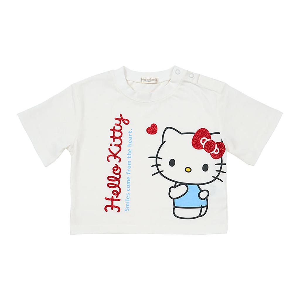 Sanrio Kids Hello 826804 Short-Sleeve T-Shirt, Kitty, White, 90cm,