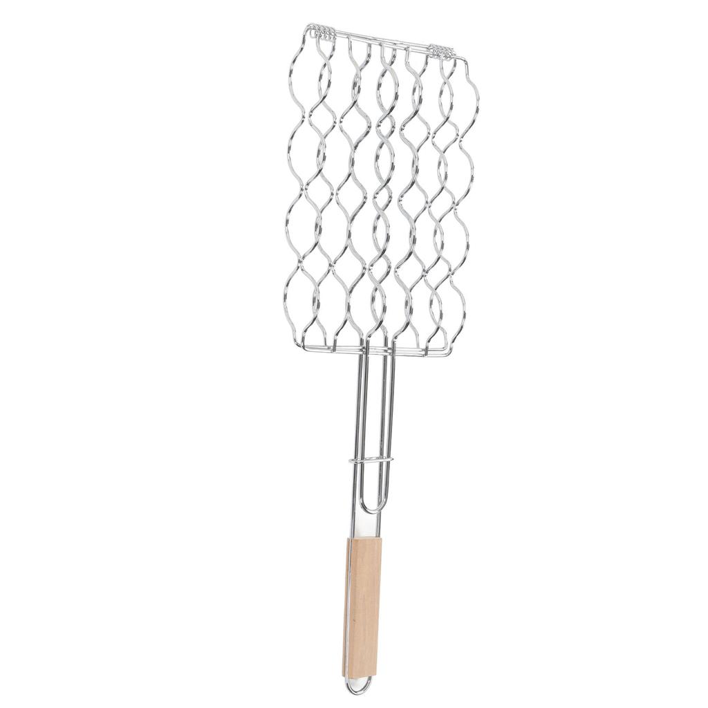 Corn Grilling Basket Stainless Steel Beech Wood Handle Even Heat Distribution 4 Corns Capacity Grilling Holder for