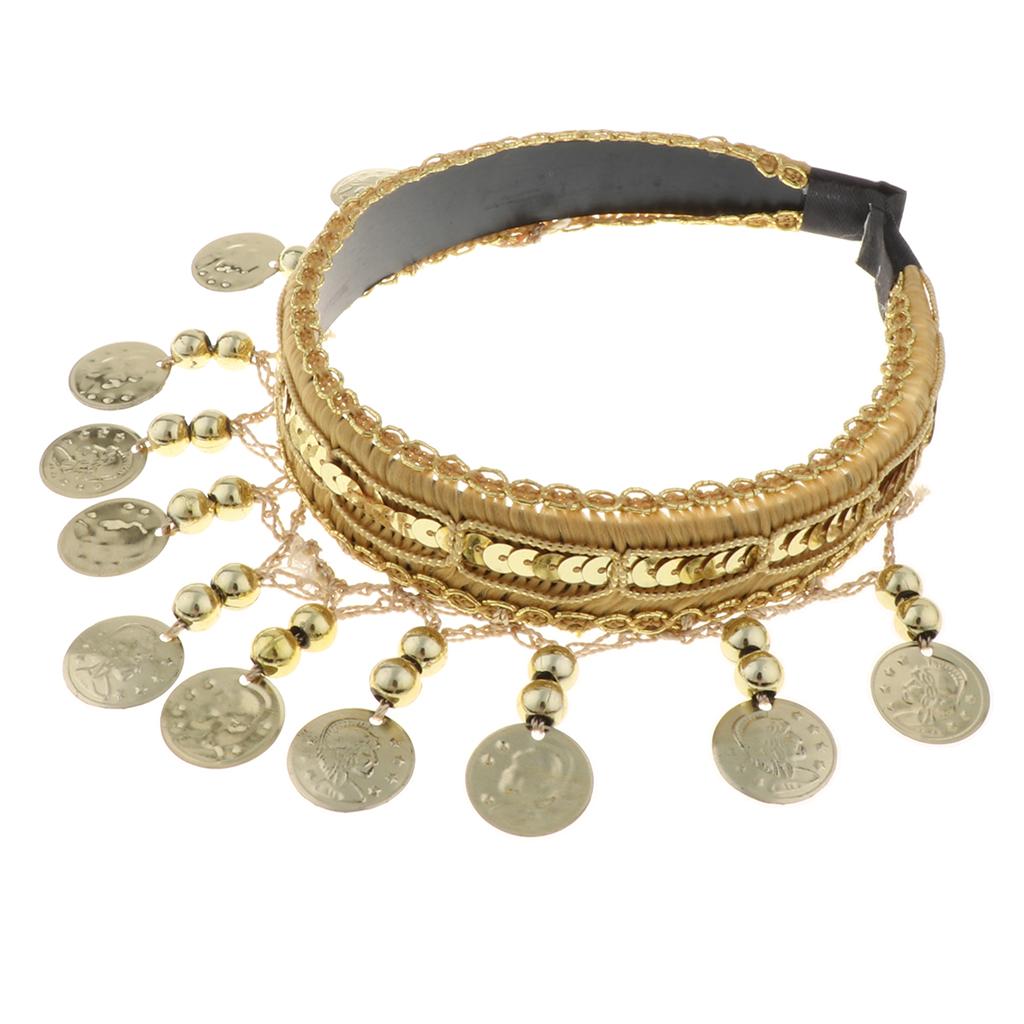Iron Coin Elegant Headband Head Chain Belly Dance Hair Cosplay Accessory - Gold, 13x11cm