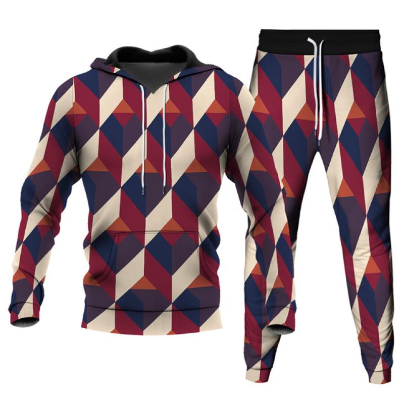Pánské Jogging Kalhoty Mikina Patchwork Mikiny s 3D potiskem Kalhoty 2dílná sada Streetwear Běžné Teplákové Pánské Oversized S-6XL