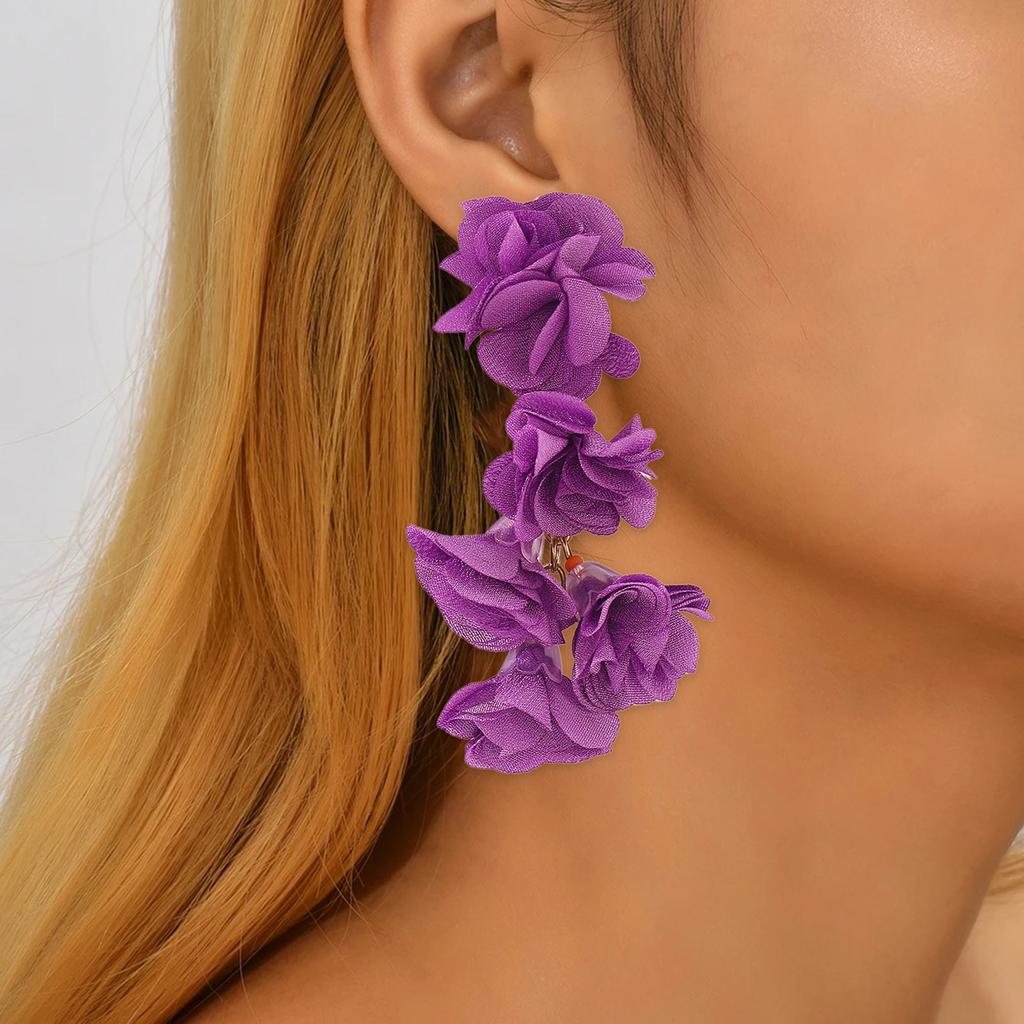 Elegant Flower Dangle Earrings Handmade Flowers Earrings Floral Exaggerate Earrings Bohemian Ornament for Women Girls