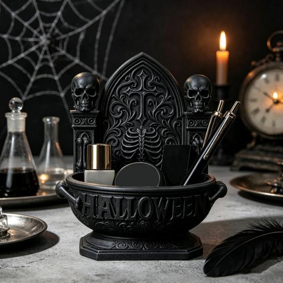 DIY Plain Style Craft Basin Halloween Gothic Cathedral Candy Bowl, 3D Printed Spooky Dark Storage Art Ornament Dish, Desktop Snack Serving Tray