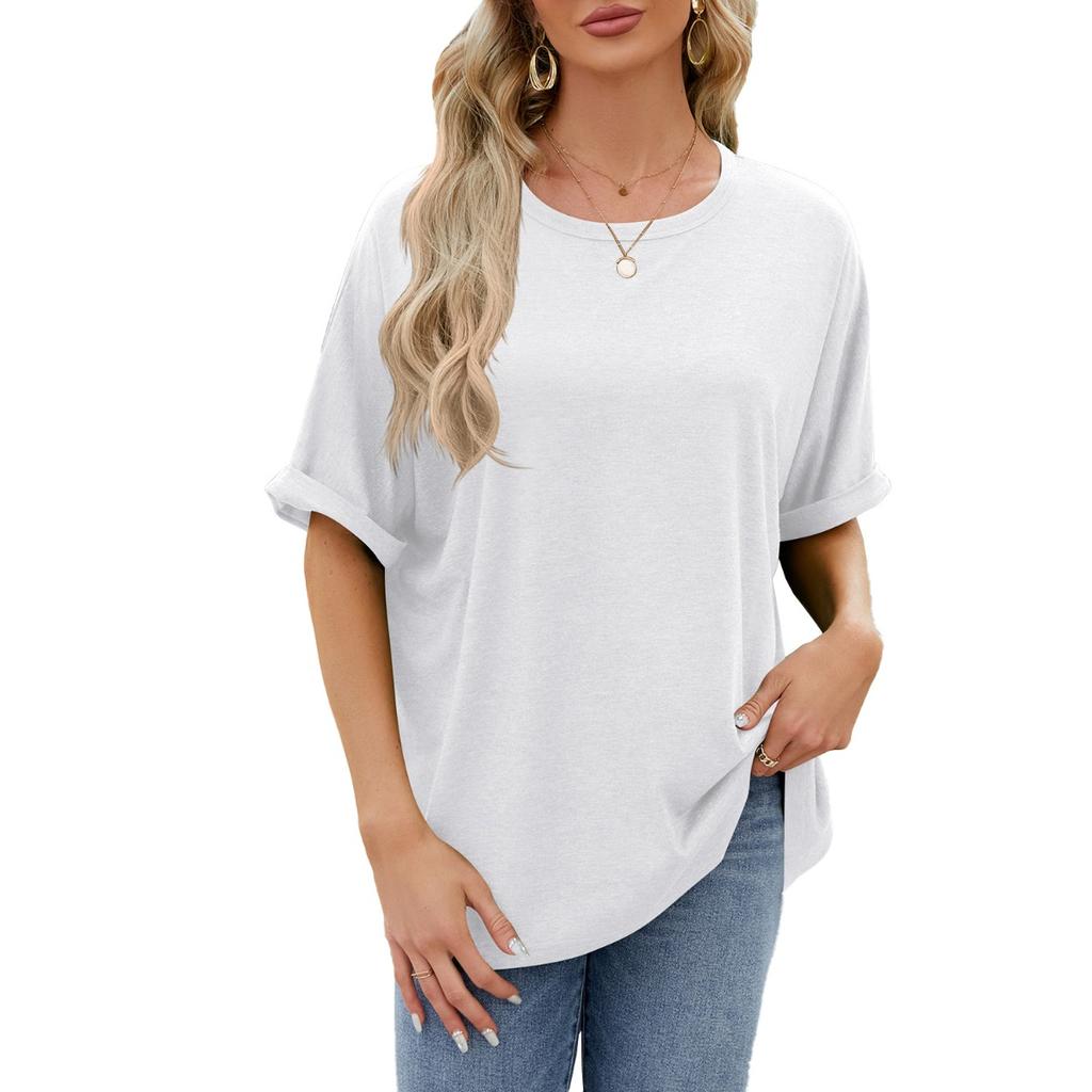 Spring Summer New Women's Solid Color Crew Neck Loose Short Sleeve T-shirt Top