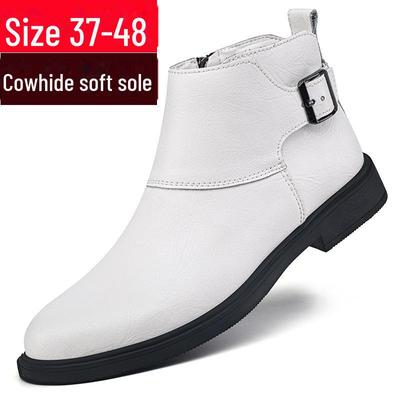 Men's Genuine Leather Martin Boots - Large Sizes 45-48, Side Zipper, Chelsea and Short White Variants for Autumn and Winter