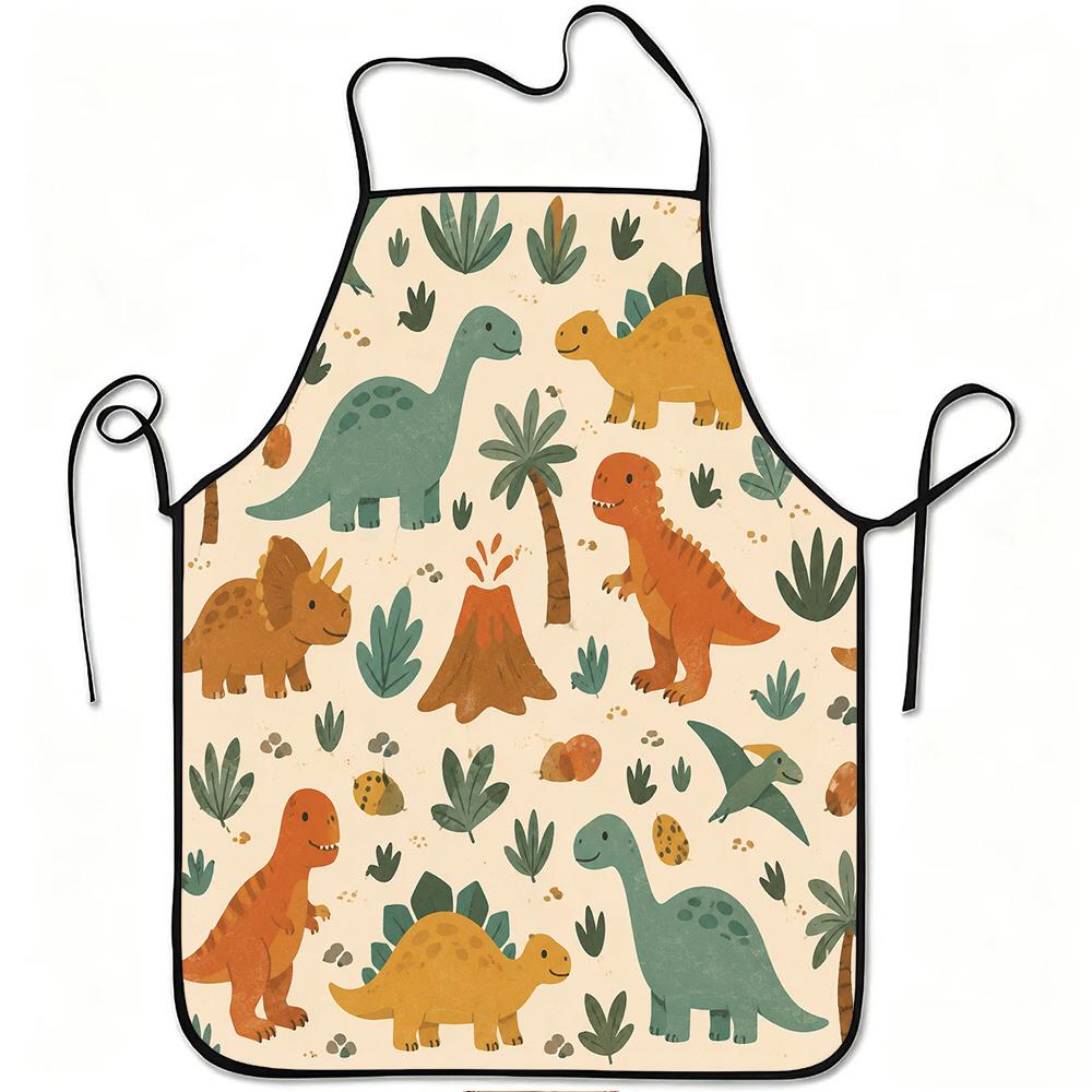 1pc Dinosaur Volcano Apron with Adjustable Waistband - Durable Easy-Clean Polyester Suitable for Cooking, Gardening, Orchard Picking, Christmas & Hall