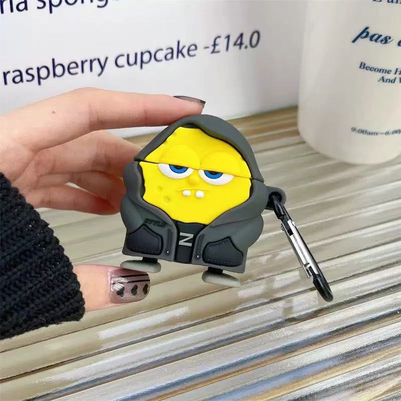 3D SpongeBob Cartoon Silicone Earphone Case With Pendant Cover Compatible With Various Wireless Headphone Boxes For Airpods 1 2