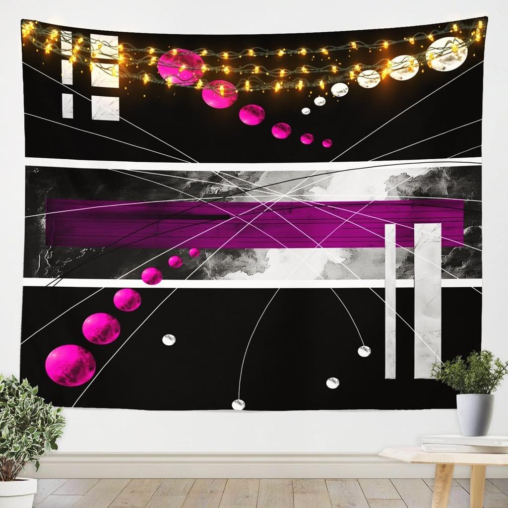 Purple Black White Tapestry Size Kids Abstract Geometric Wall Art for Boys Girls Teens Modern Minimalist Wall Hanging Blanket