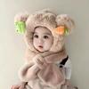 Thick Warm Kids Hooded Scarf Hat Neck Protection Winter Plush Integrated Hat  Snow