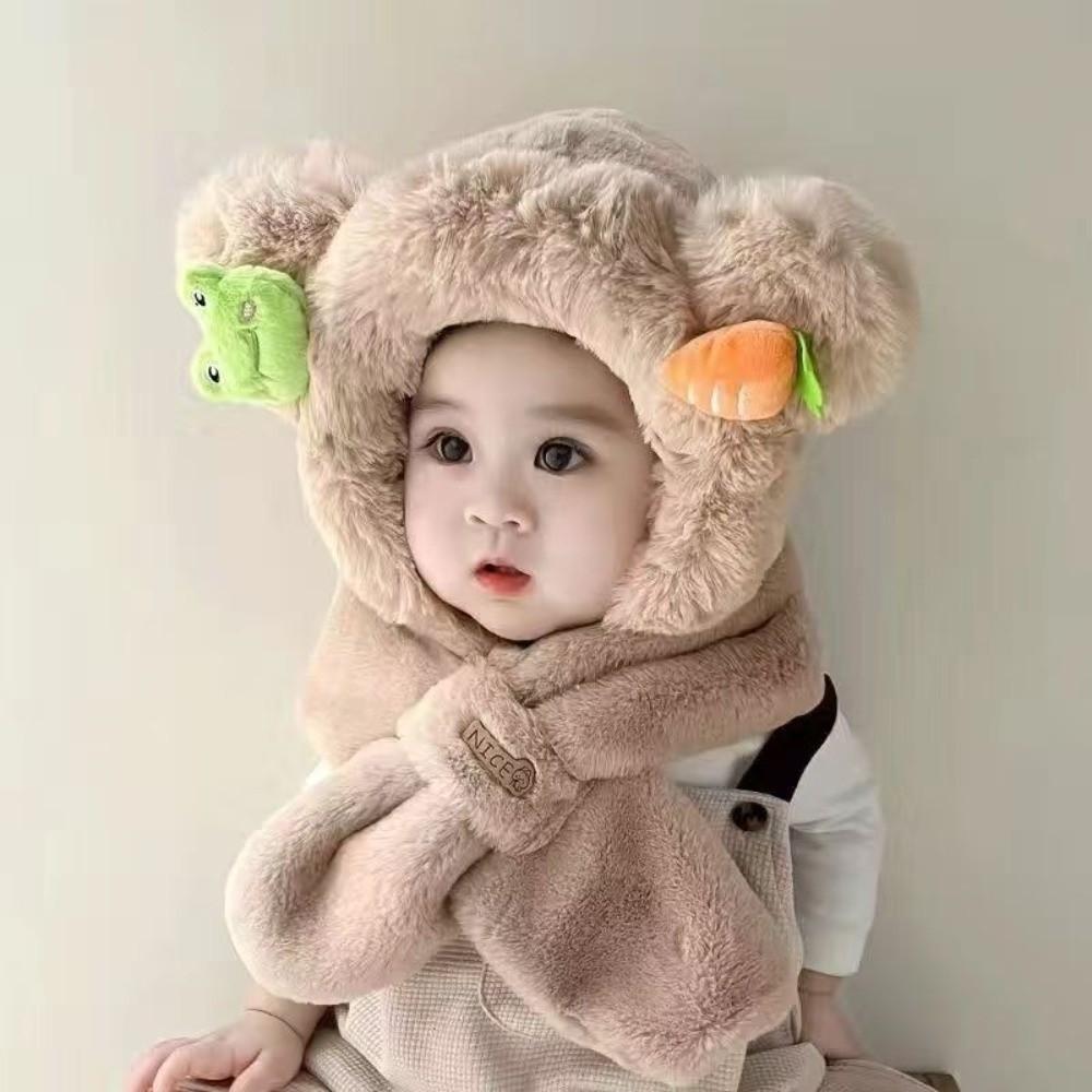 Thick Warm Kids Hooded Scarf Hat Neck Protection Winter Plush Integrated Hat  Snow