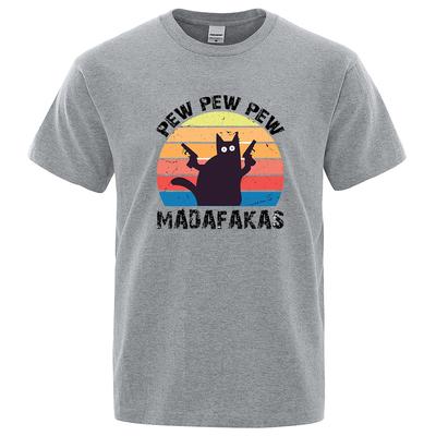 Pew Pew Madafaks Cat Funny T Shirts Men Fashion 100% Cotton Shirt Loose Summer Breathable T Shirts Fashion Crewneck Tops Mens