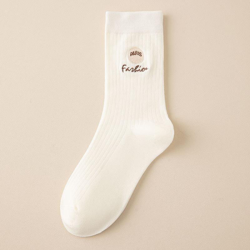 Damen Baumwollsocken, Wadenlange Socken, Nahtlose Stickerei für Herbst und Winter, Einfache und vielseitige lange Socken für Frühling und Herbst