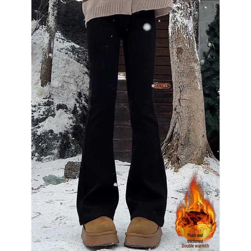 

Черные вельветовые джинсы микро-клеш с высокой посадкой больших размеров для женщин - Утягивающие, Уплотненные, Посадка для фигуры типа «груша» XL