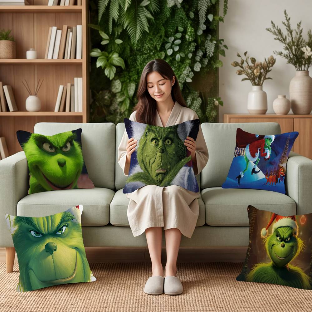 Winter Christmas Grinch Pattern Suitable for Home Bedroom Car Office Decoration Living Room Sofa Cushion Cover Pillowcase
