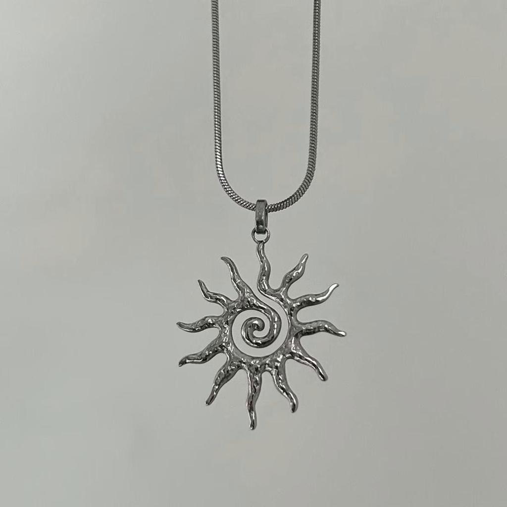 Bohemian Sun Pendant Necklace With Stainless Steel Snake Chain For Womens Fashion