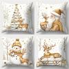 1pc Golden Christmas Cushion Cover Deer Snowman Durable Cover 2025 New for Home Ornament Xmas New Year Christmas Decoration