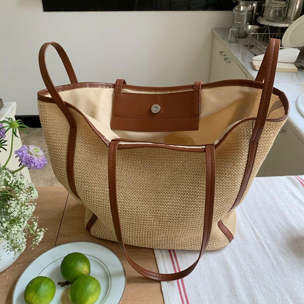 

Handbag Weave Tote Bag Bohemian Beach Shoulder Bag Vintage Straw Bag Students чорний