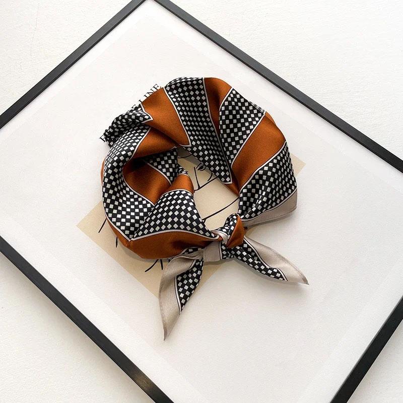 Natural Real Silk Scarf Women New Print Neck Hairband Square Shawl Neckerchief Female Hijab Poncho Bandana Headband
