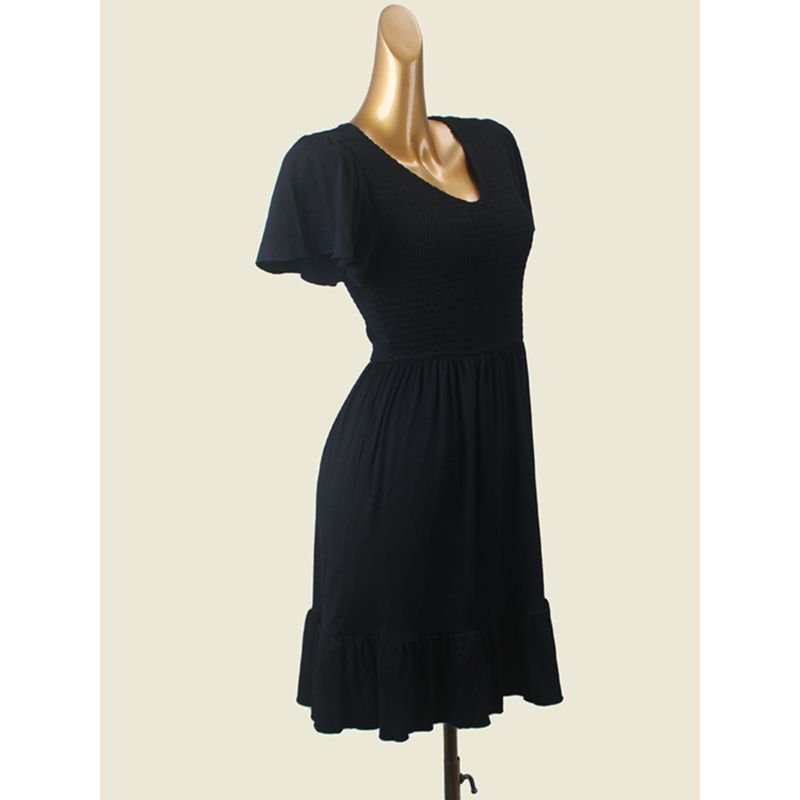 Foreign Trade Original Order V Neck French A- Line Skirt Slim Fit Waist-Controlled Slimming Black Flying Sleeves Dress