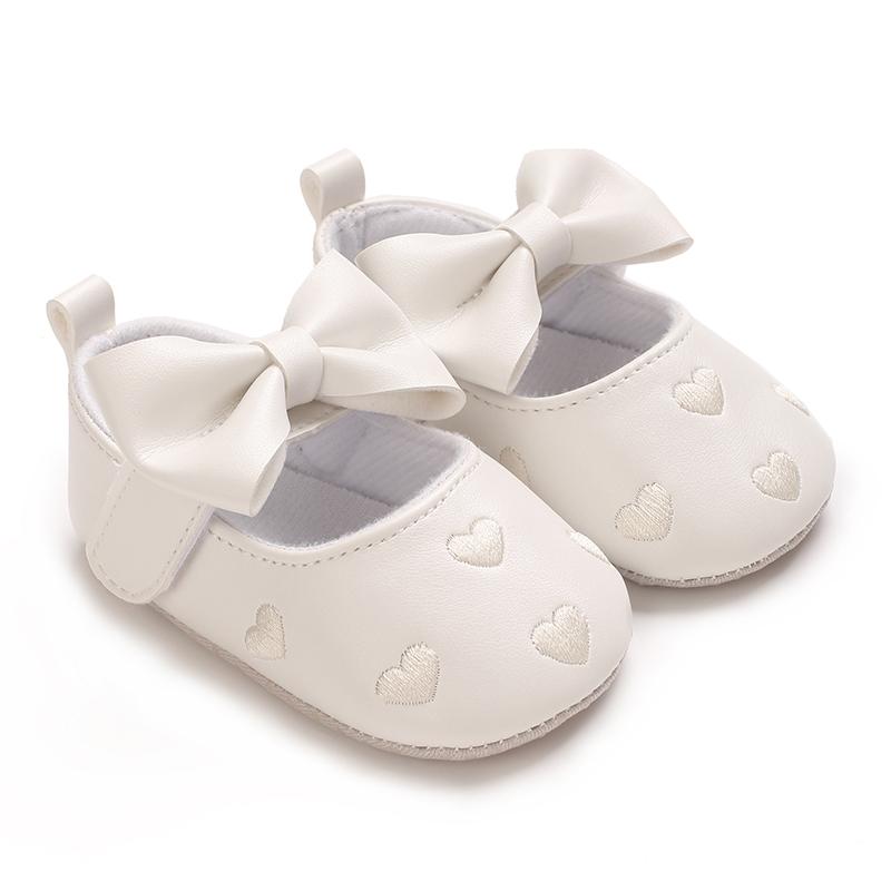 

VALEN SINA 0-18 Months Newborn Girl White Baptism Shoes Bow Non-slip Rubber Soft-Sole Flat PU First Walker Mary Janes 0-6 Months
