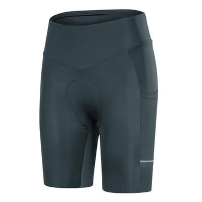 Santic Women's High-Waisted Cycling Shorts with 4D Pads, High Elasticity, Breathable, Side Pockets, Non-Slip, Reflective Stripes, Gray, XL
