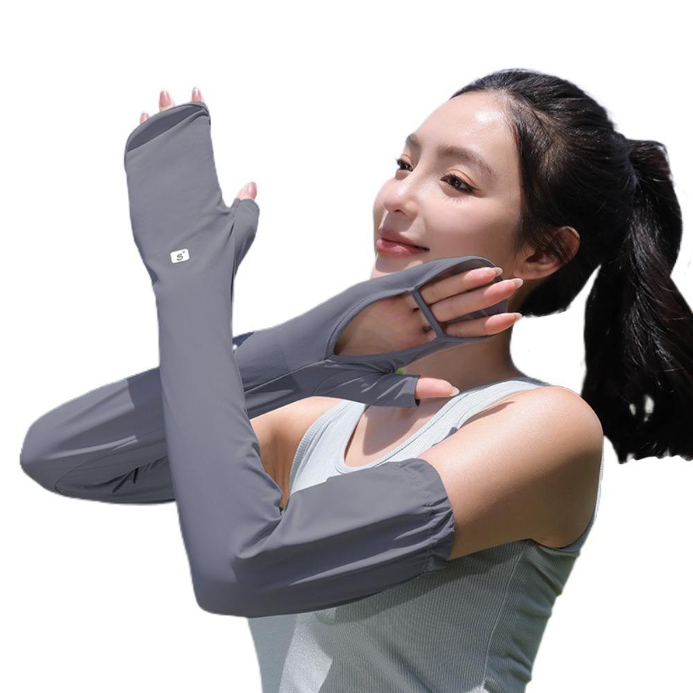 

Anti-UV Sunscreen Sleeve Full Wrap Cycling Sleeve Gloves Thin Ice Silk Sleeves Outdoor темно серый