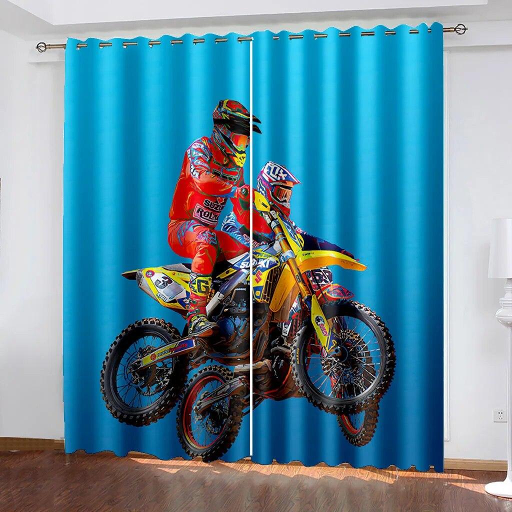 

Шторы с принтом мотоцикла, две независимые шторы слева и справа, полузатемняющие шторы для спальни, оконные жалюзи W75xH166(CM)x2PCS-Rod pocket