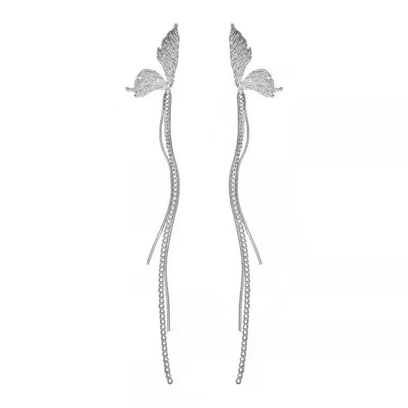 South Korea s Dongdaemun new elf tassel chain butterfly wings earrings simple stud earrings