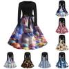 Damen Casual Mode Rundhals Karneval Bedrucktes Vintage Kleid