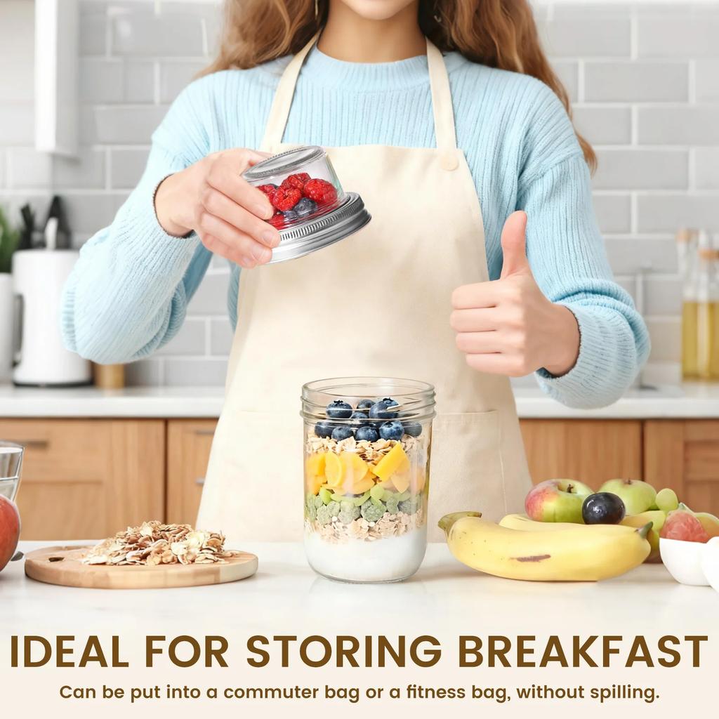 2/4 Pcs Clear Glass Overnight Oats food Storage Container with Lid Leakproof Oats Fruit Salad Sealed Jar Portable Breakfast Cups