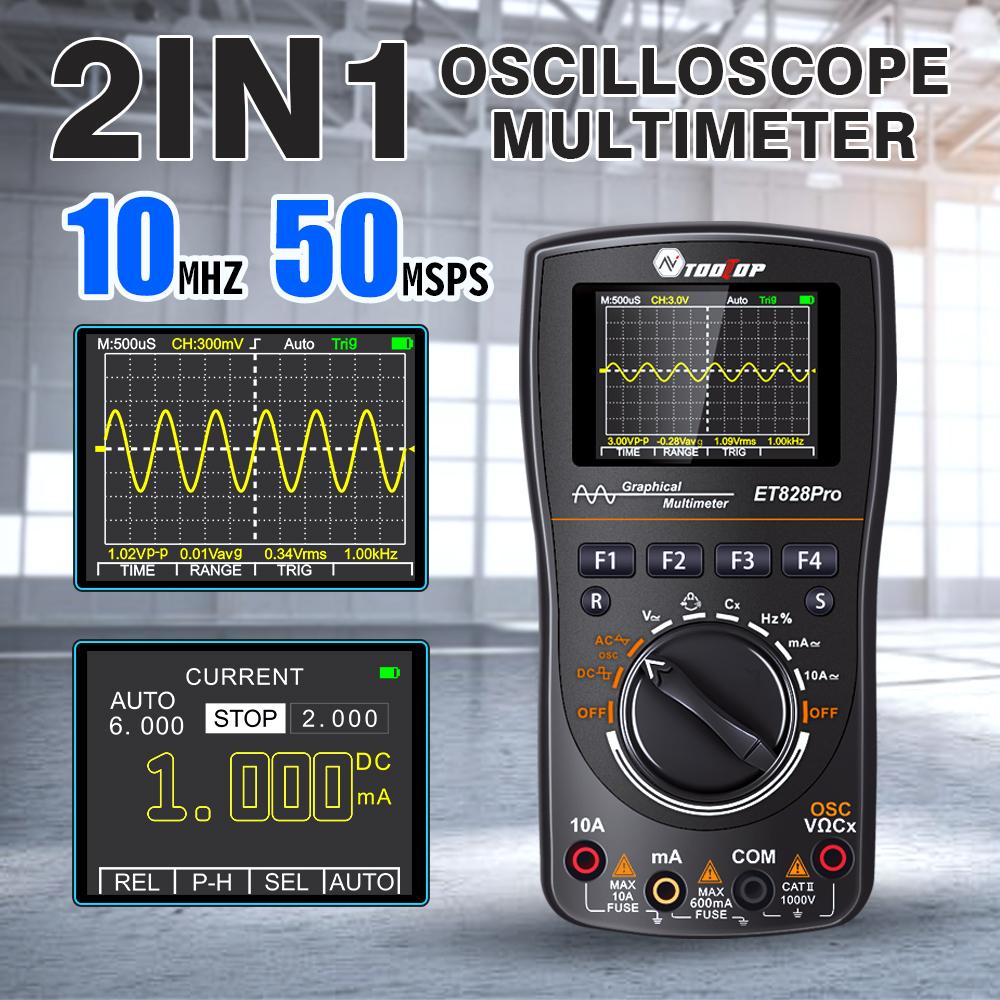10MHz 50Msps Digital Oscilloscope REL Test 6000 Counts Graphical Signal Waveform Auto Capture 100mF RMS Multimeter Repair Tools