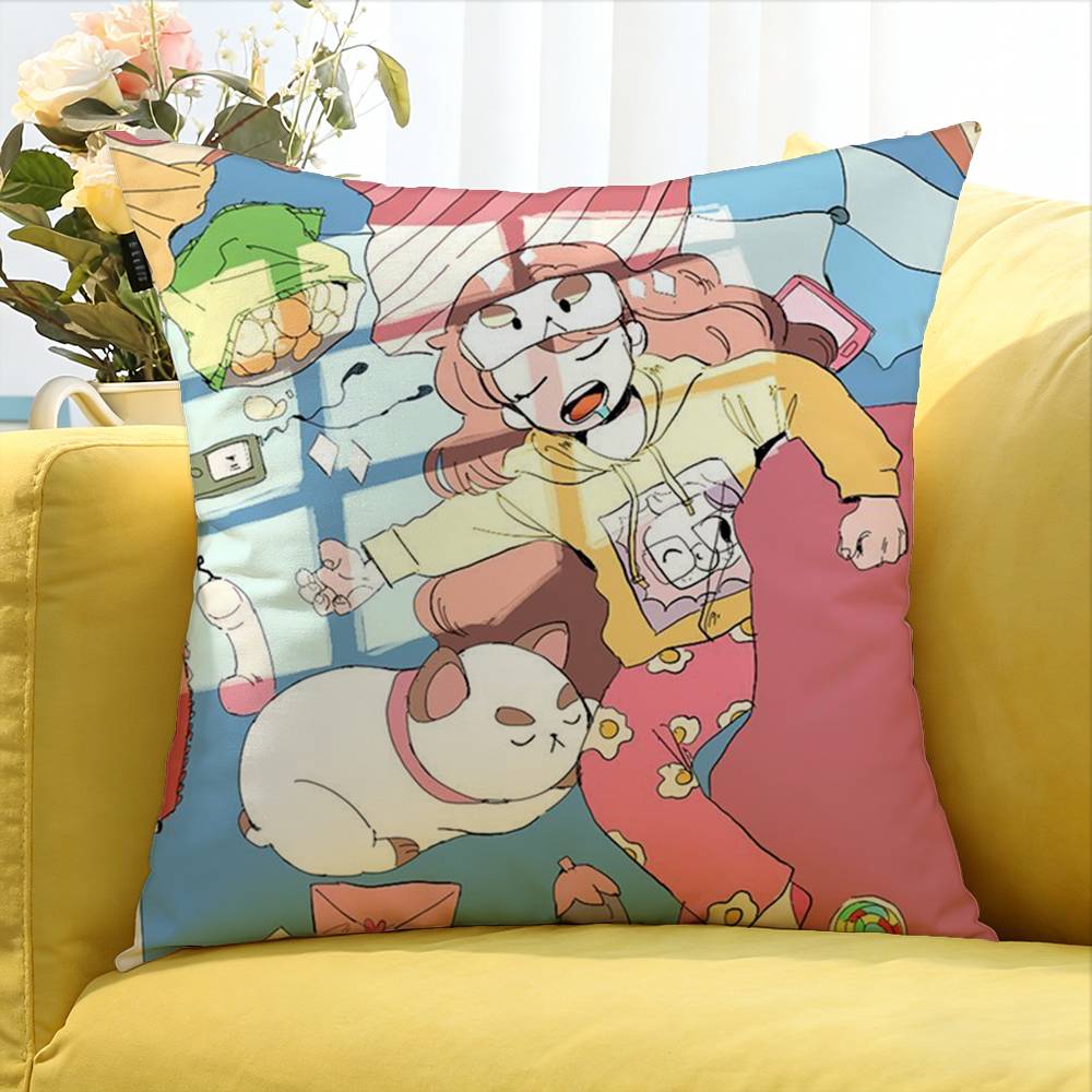 Bee And Puppycat Cartoon Style Badge Various Sizes Square Pillow Case For Car Home Bedchamber Decor