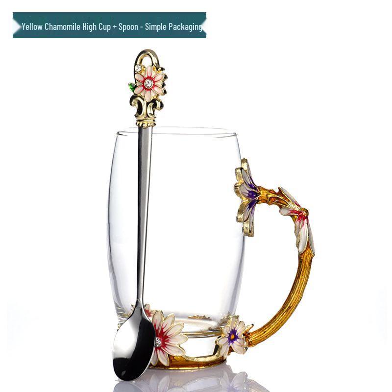 Daisy Enamel Flower Tea Cup - Heat-Resistant Crystal Glass for Home, Office, or Festival Gift